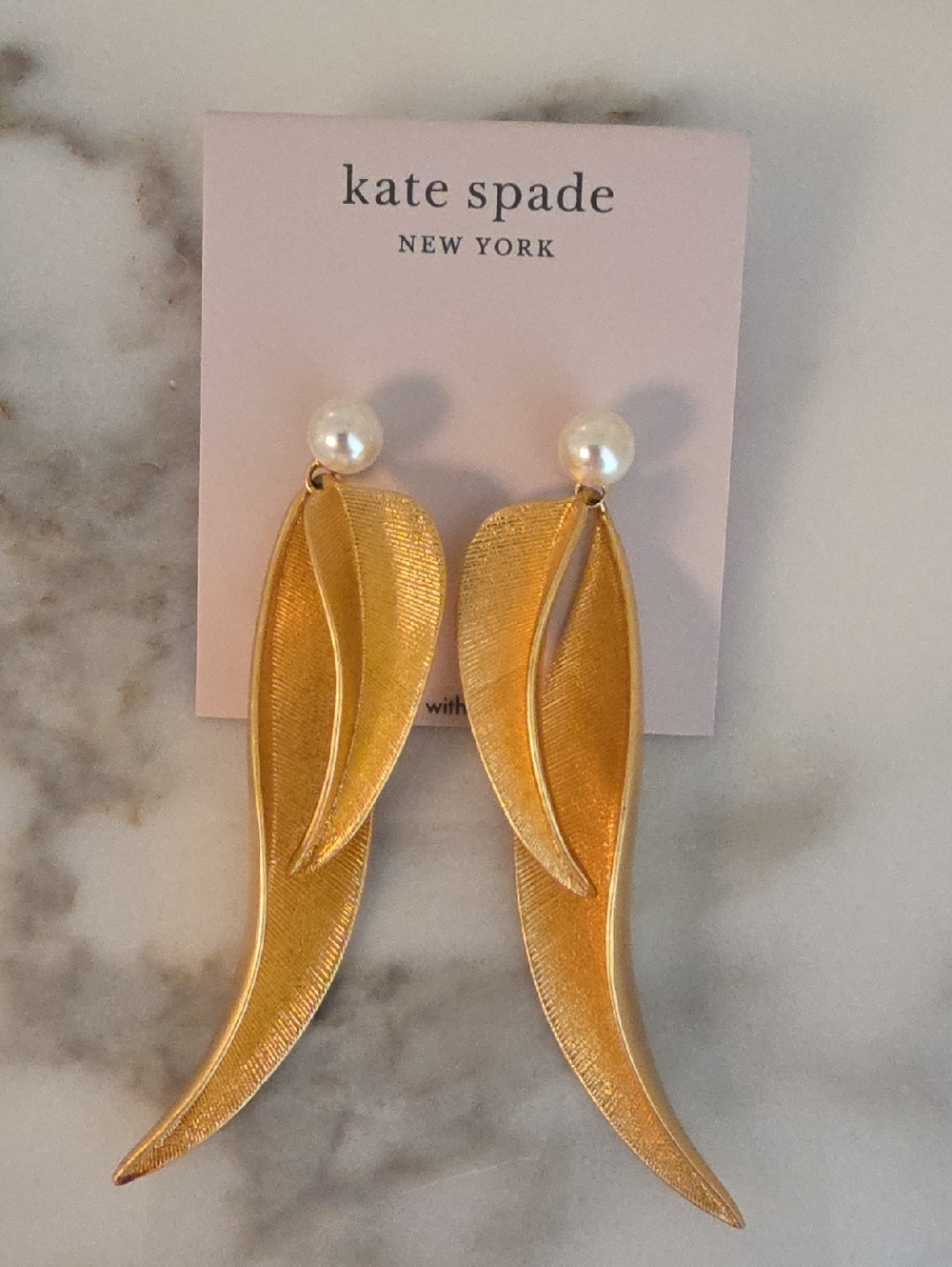 kate spade Gold Leaf and Pearl Drop Earrings